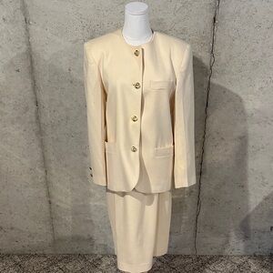 Vintage Barclay Square Ivory Skirt Suit | Made in USA | 90s Glam | Old Money